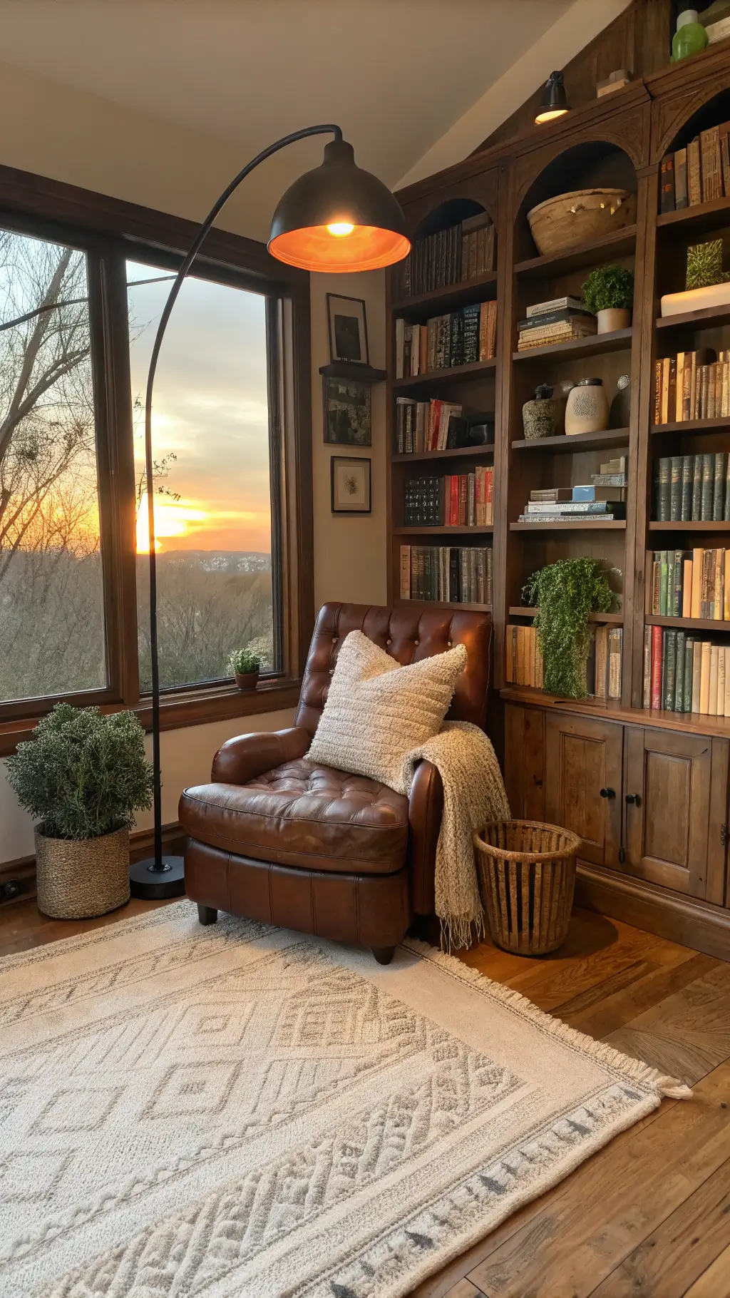 Sunset illuminating a tranquil 8x10ft reading corner...